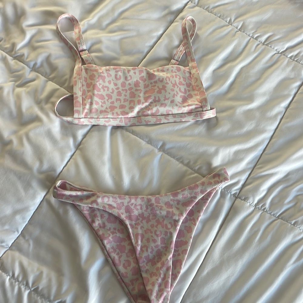 Pink leopard print bathing suit
